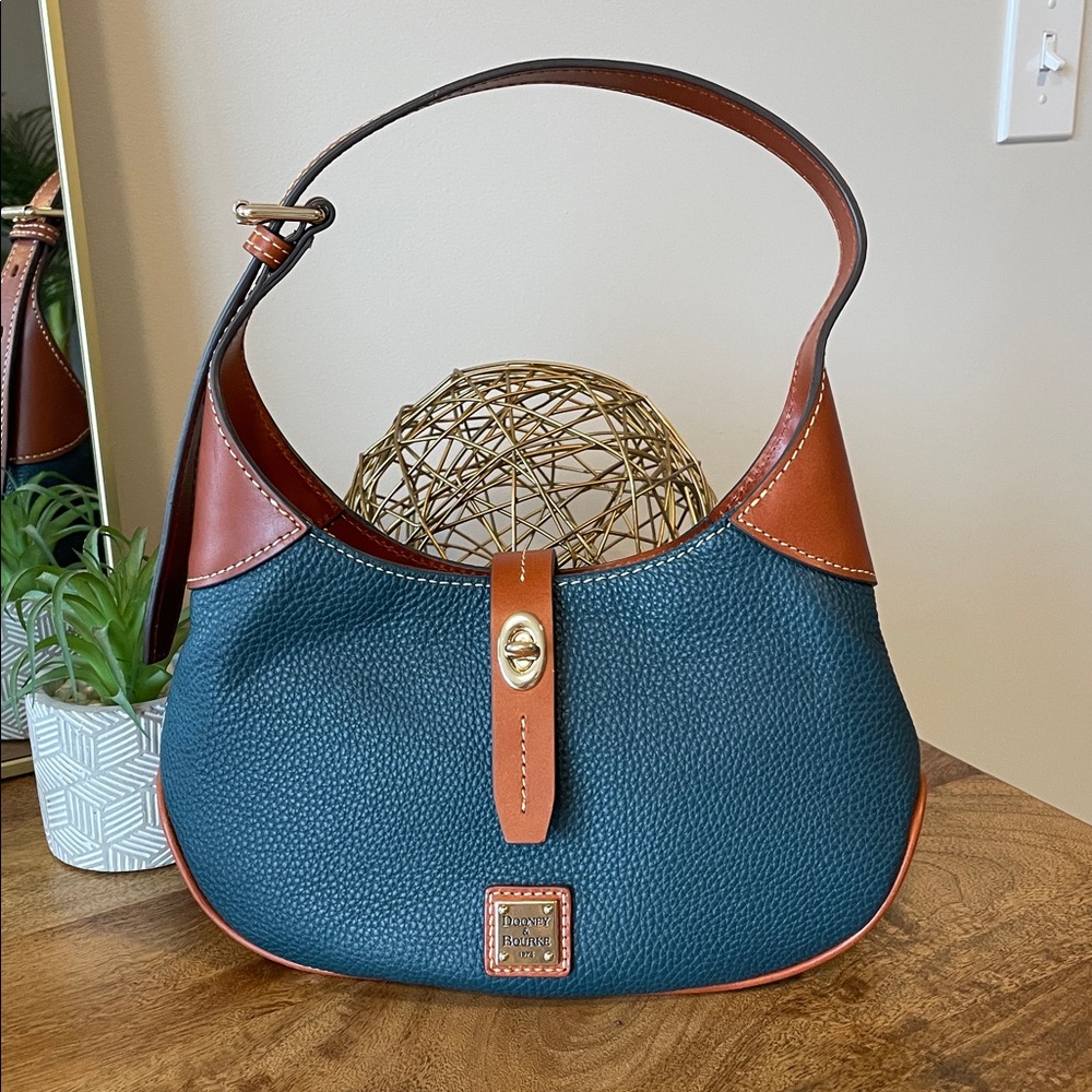 NEW Dooney & Bourke Crescent Hobo in‎ Teal/Brown Retail $268